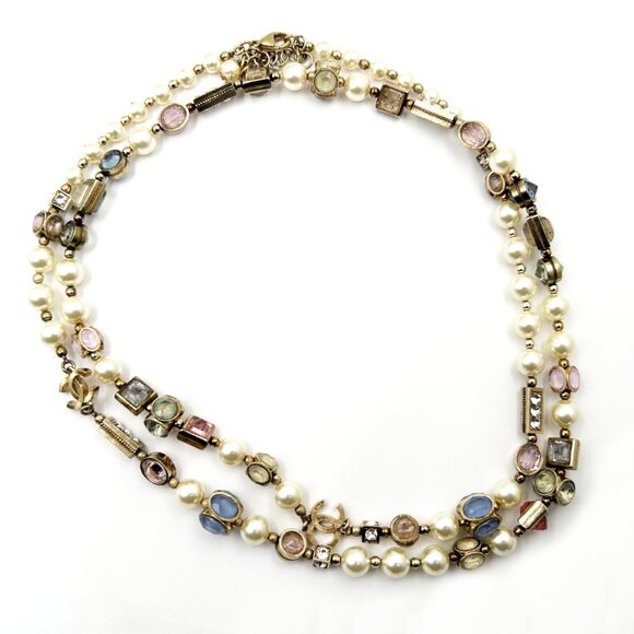 Chanel Gold CC Pastel Gemstone Long Necklace - Picture 1 of 5